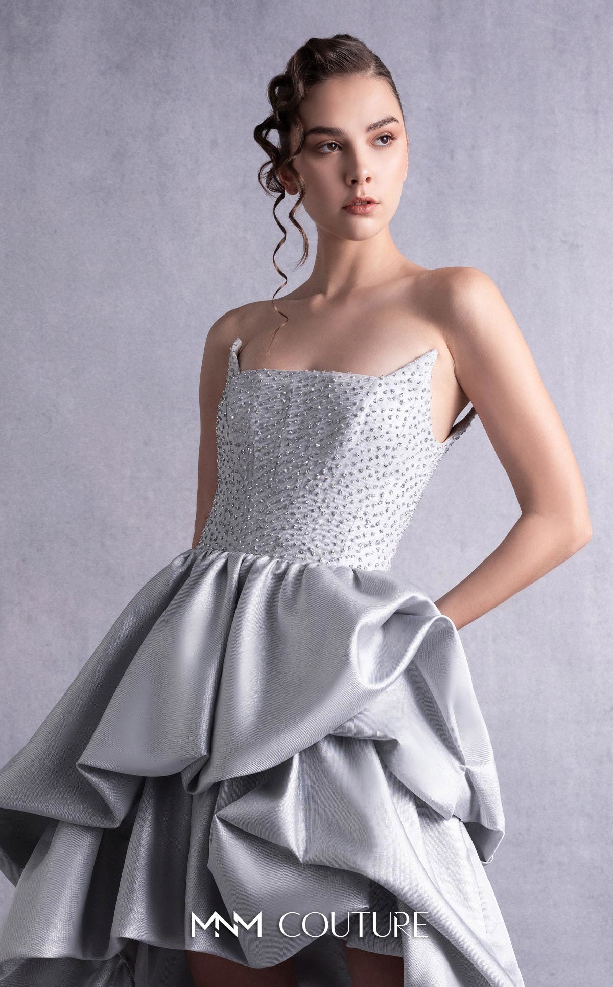 Cocktail Dresses Short Ruffled Mini Cocktail Dress MNM Couture GOS2538 Silver