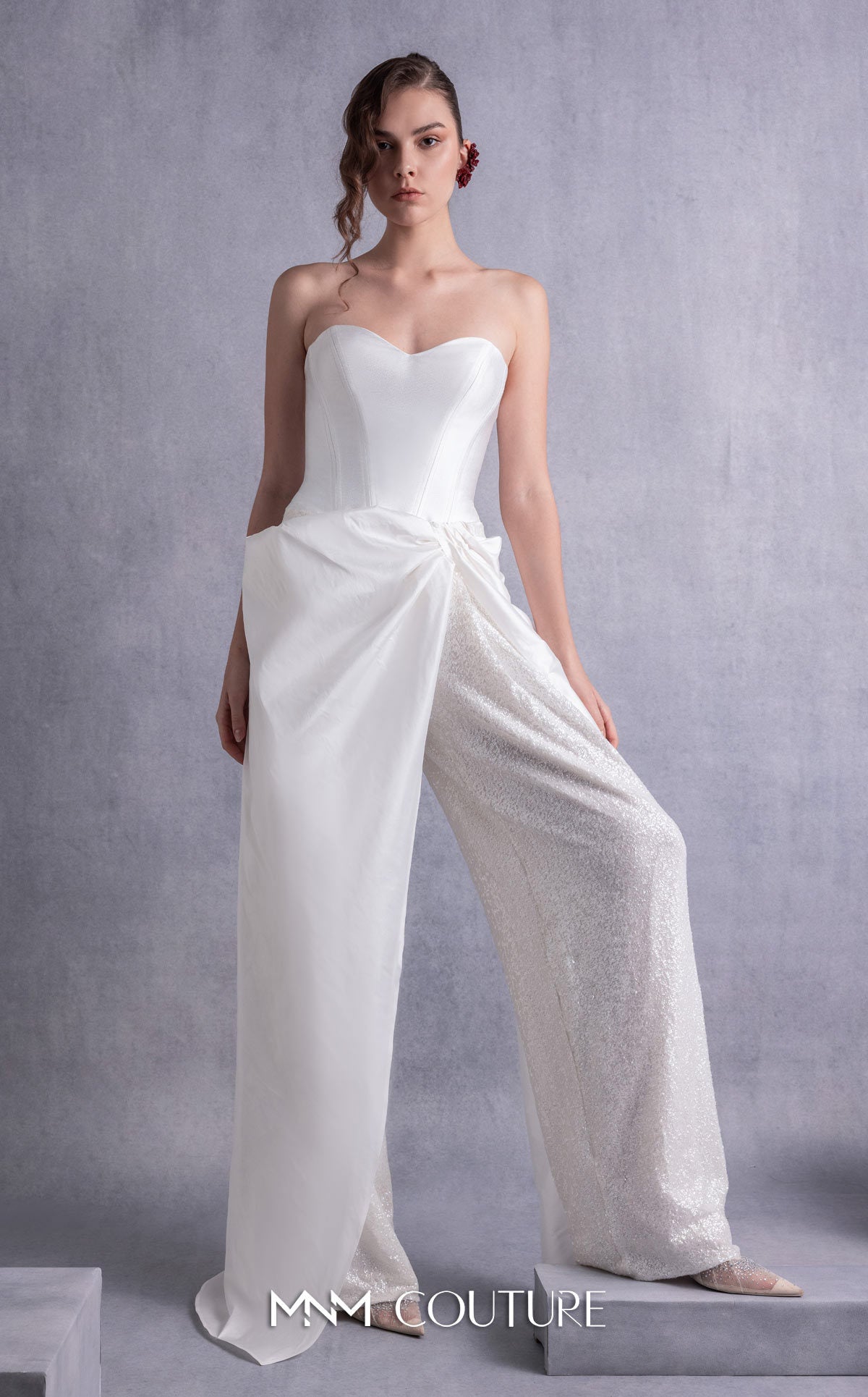 Jumpsuit Long Formal Sequin Jumpsuit MNM Couture GOS2540 Off White