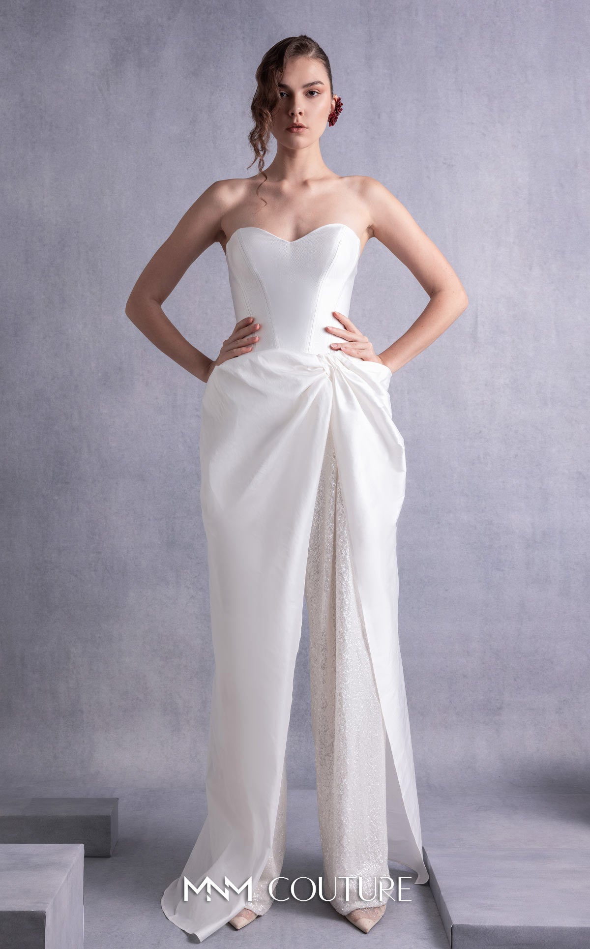 Jumpsuit Long Formal Sequin Jumpsuit MNM Couture GOS2540 Off White