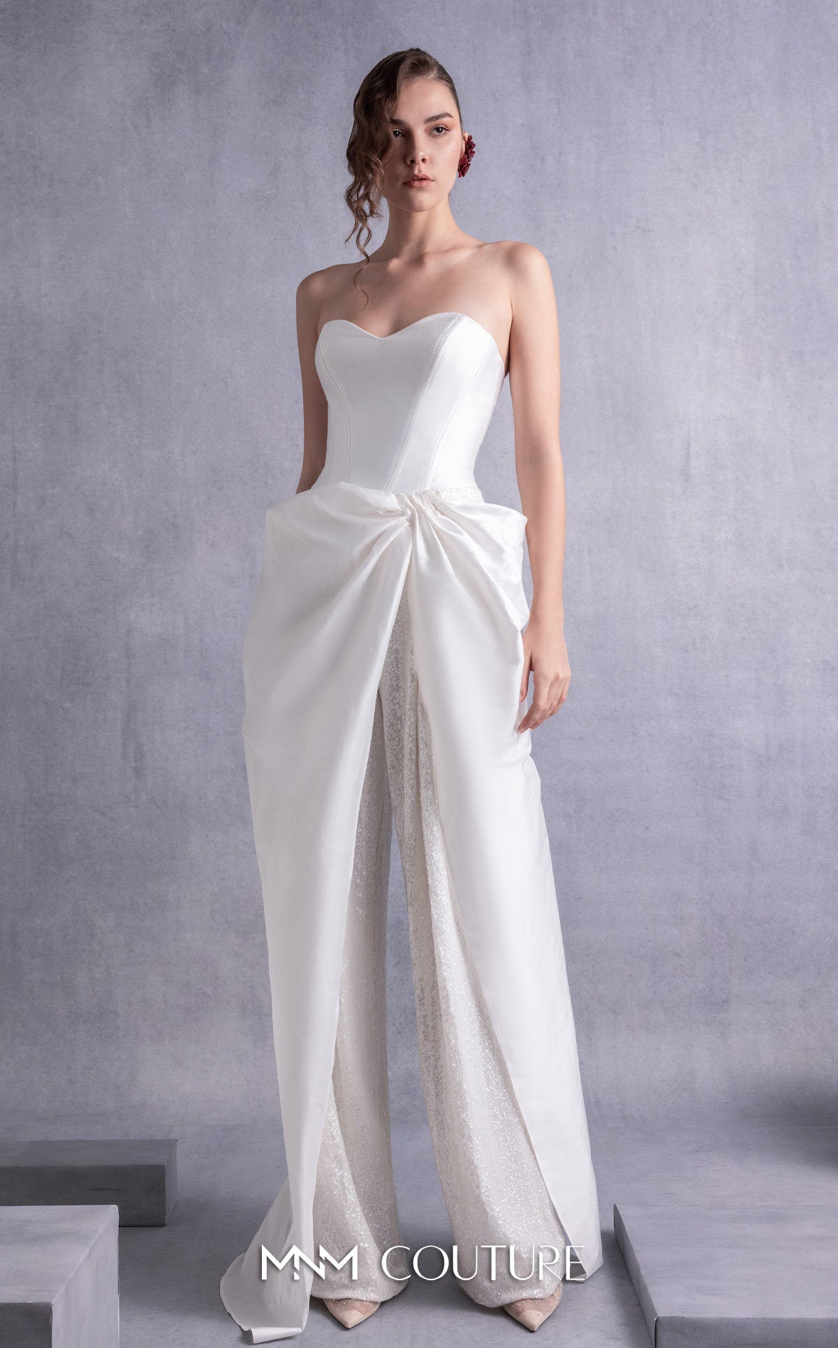 Jumpsuit Long Formal Sequin Jumpsuit MNM Couture GOS2540 Off White