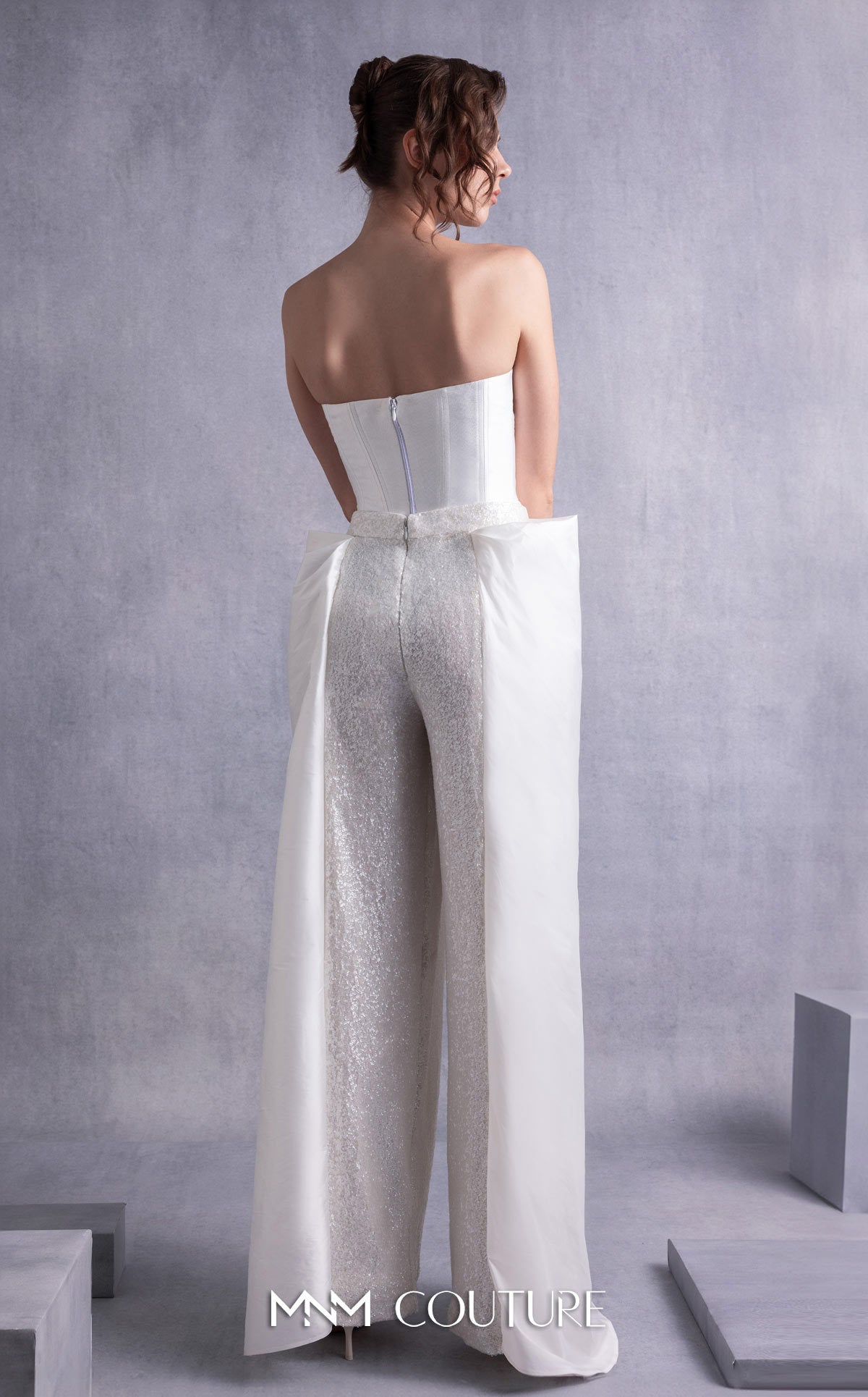 Jumpsuit Long Formal Sequin Jumpsuit MNM Couture GOS2540 Off White
