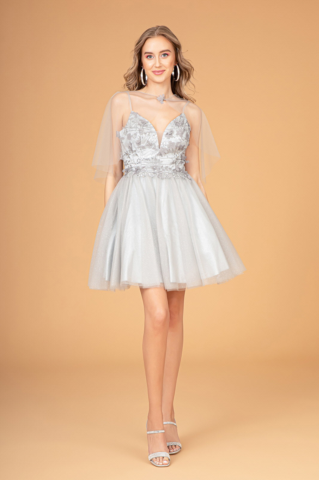 3D Flower Short Cape Dress