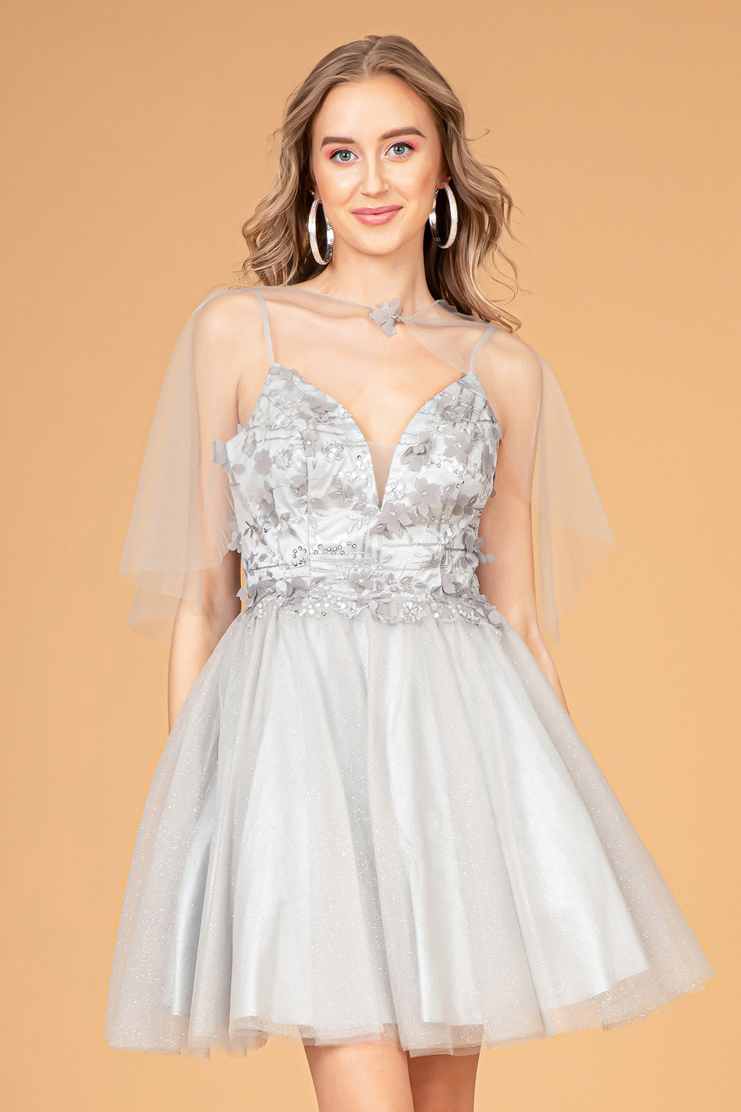 3D Flower Short Cape Dress
