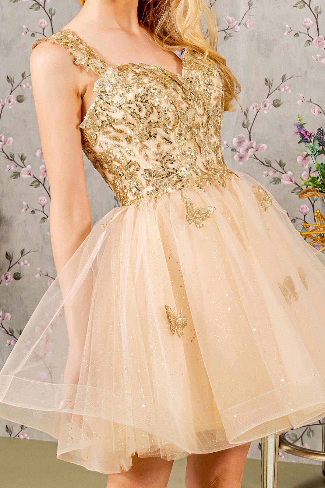 Homecoming Short Cocktail Glitter Prom Dress - Champagne / XL Homecoming Short Cocktail Glitter Prom Dress - Champagne / XL