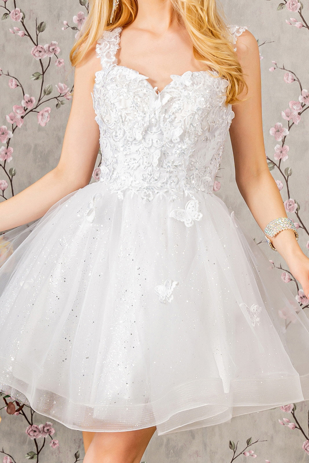 white sparkly homecoming dress short Radial Rhinestones Black Prom Dresses with Tulle Skirt – loveangeldress