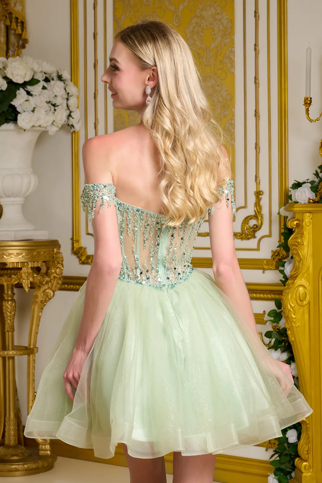 Cocktail Dresses Beaded Corset Short Homecoming Cocktail Dress - A Line - GLS GS3634 Sage-Tulle-GS3634-Corset