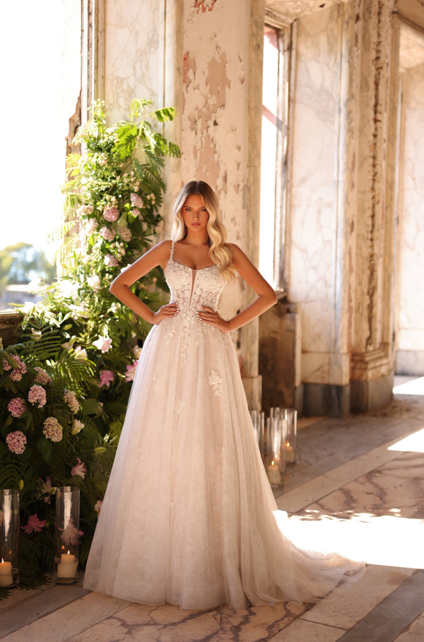 Amarra 44025 A Line Long Bridal Lace Wedding Dress