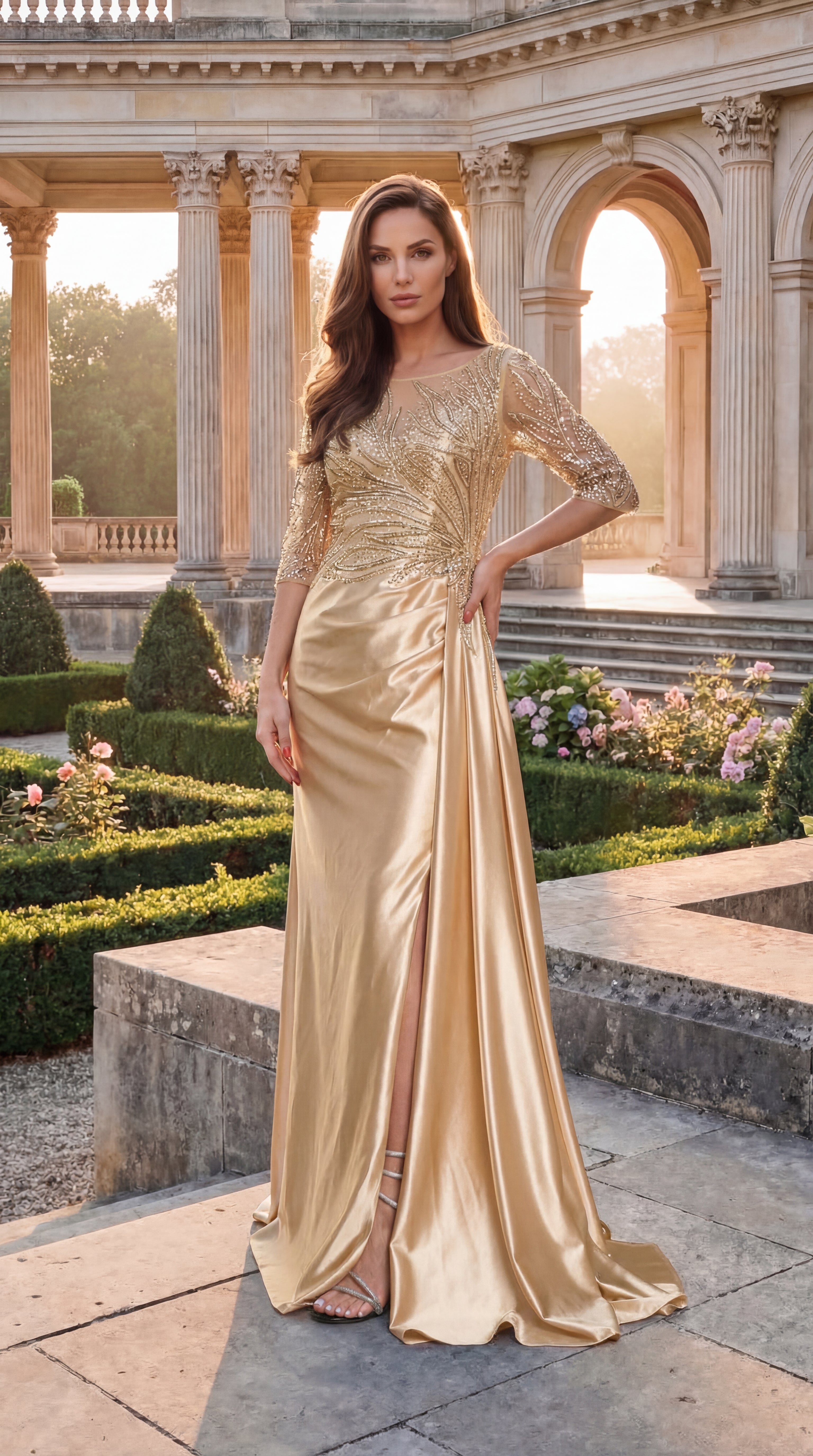 Long Sleeve Mother of the Bride Dress with Bateau Neck