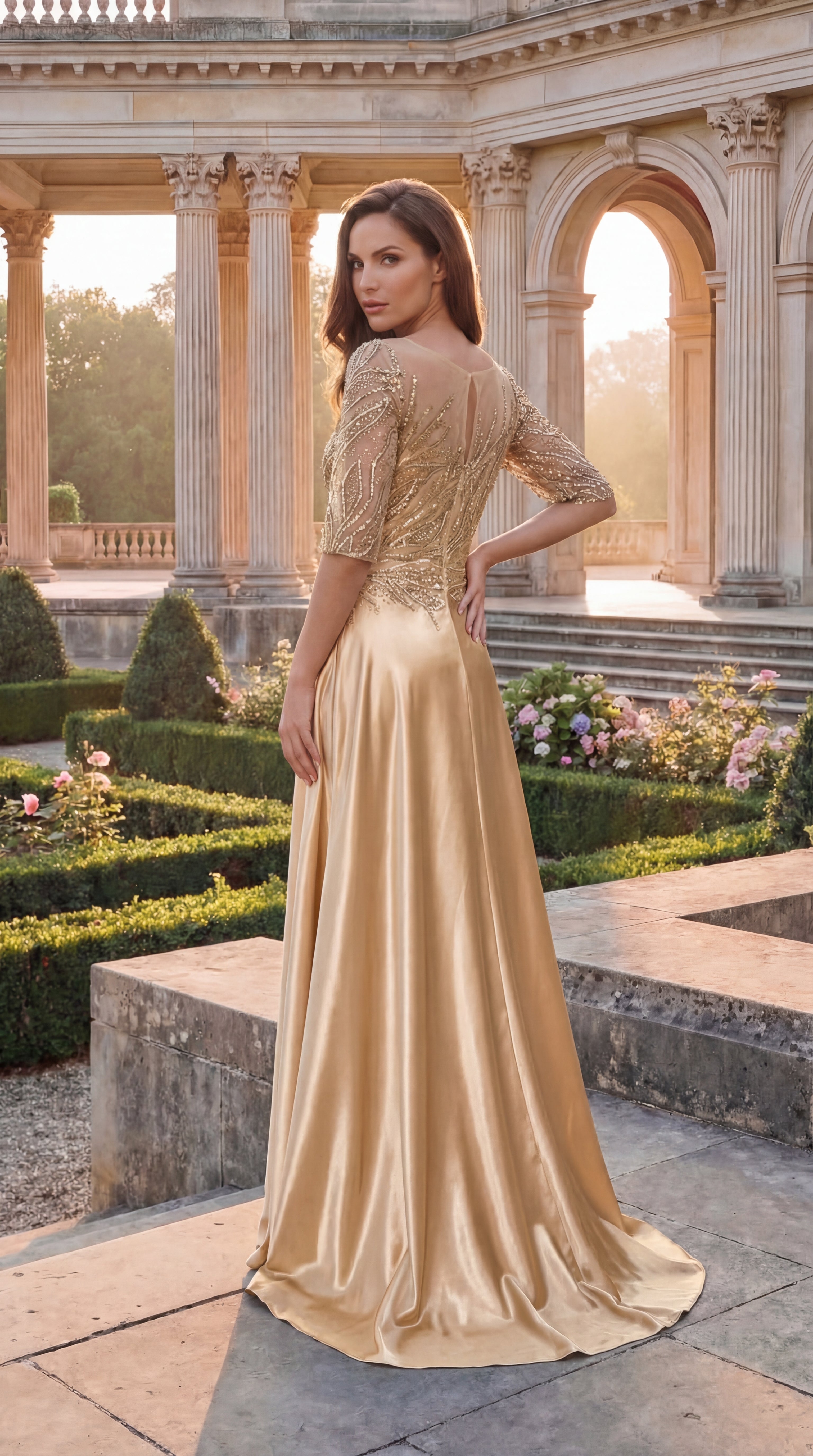 Long Sleeve Mother of the Bride Dress with Bateau Neck