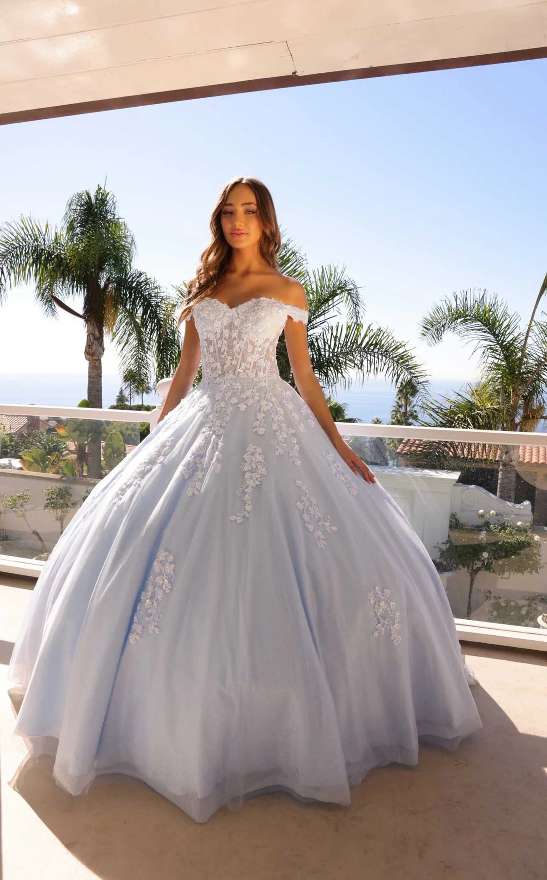 Prom Dresses Long Formal Glitter Prom Ball Gown Bahama Blue