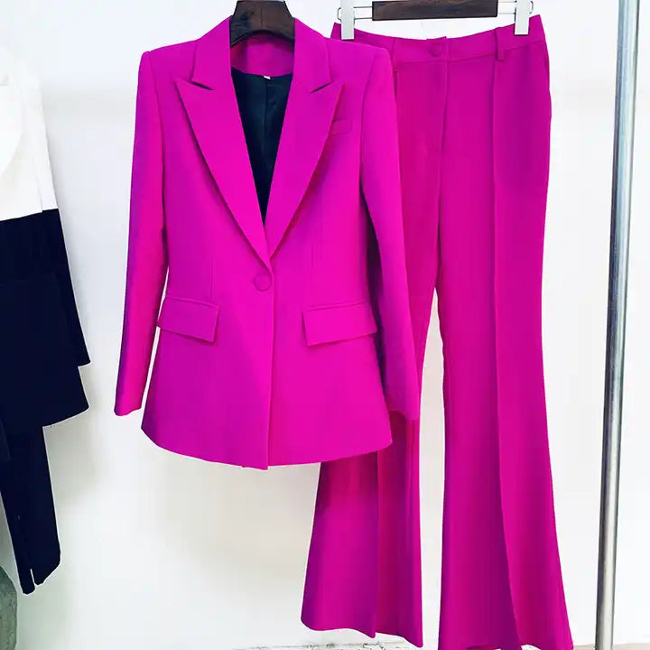 Office Lady Women's Career Blazer Suit Flare Pants Suit Set