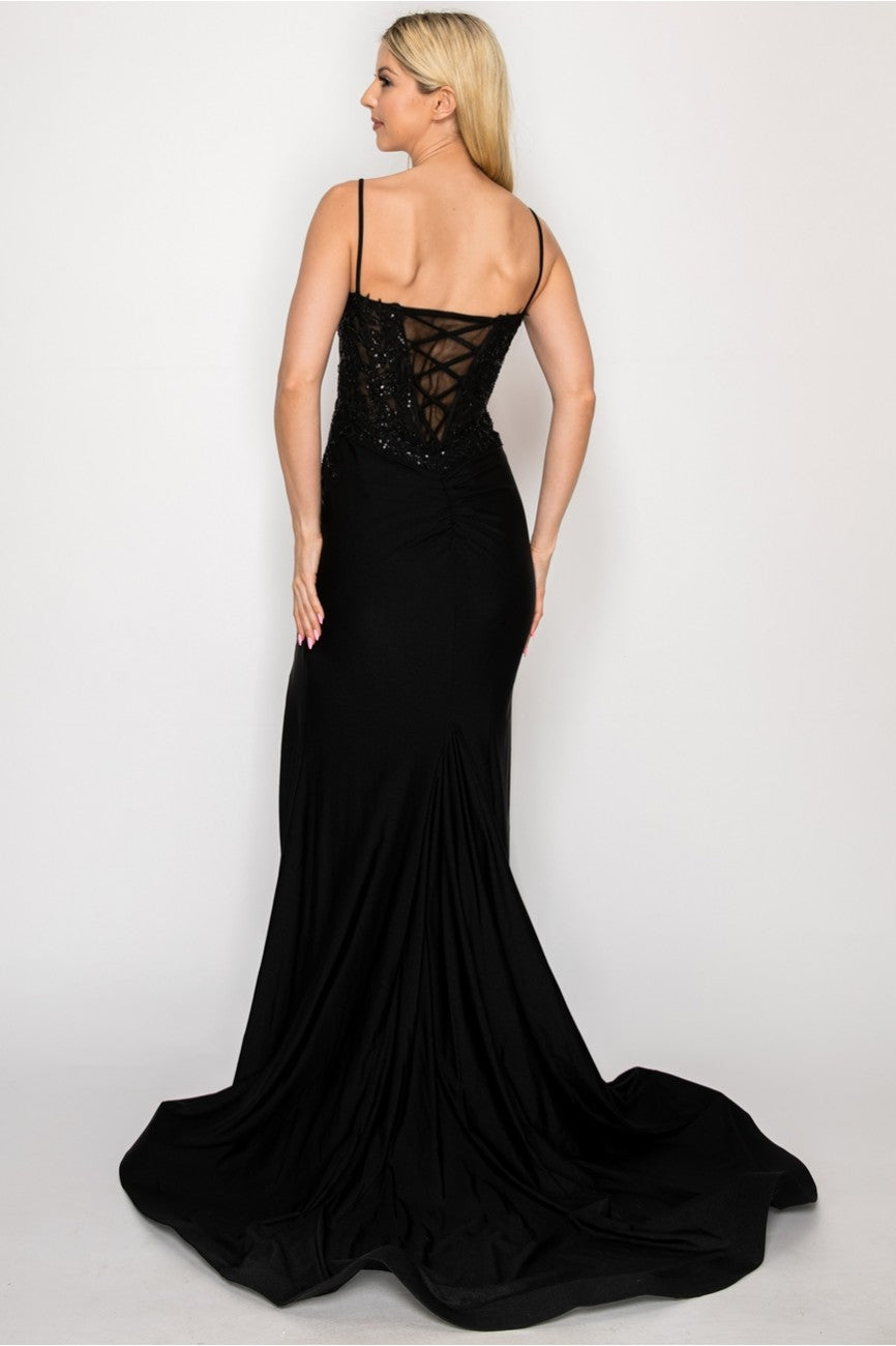 Prom Dresses Fitted Prom Long Formal Beaded Evening Gown Black
