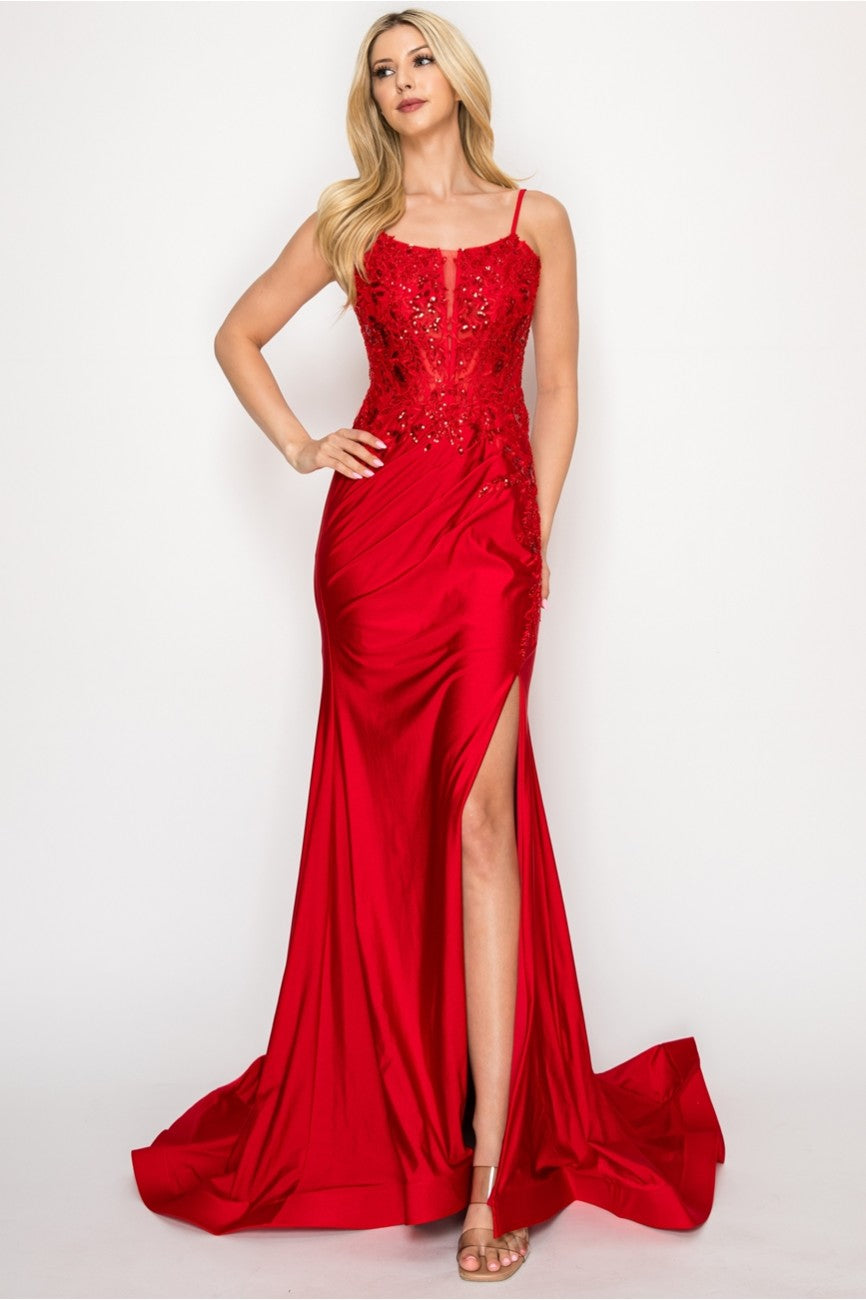 High Couture HC1007 Fitted Prom Long Formal Beaded Evening Gown