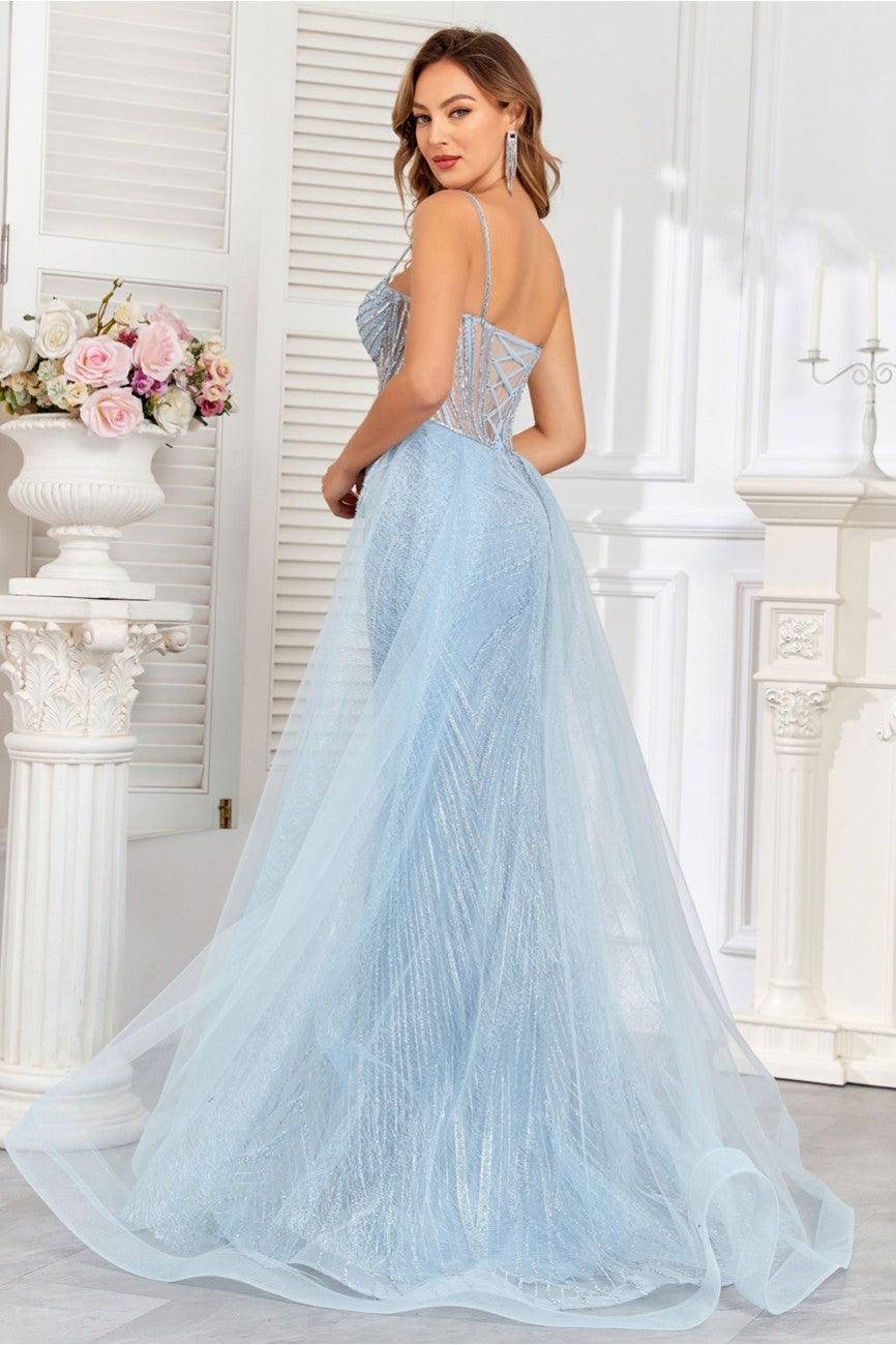 Prom Dresses Prom Fitted Long Formal Beaded Overskirt Evening Gown Baby Blue