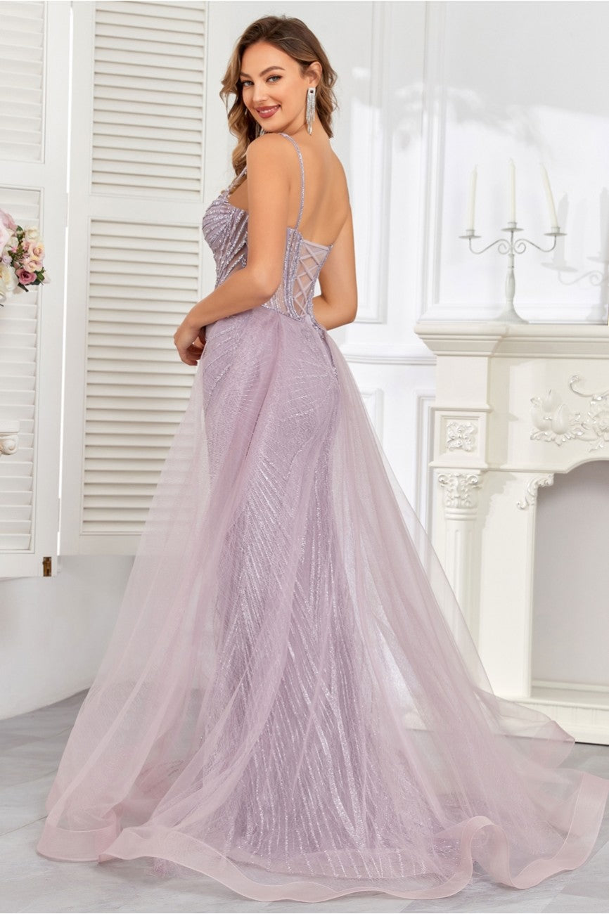 Prom Dresses Prom Fitted Long Formal Beaded Overskirt Evening Gown Lavender