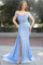 Prom Dresses Pleated Long Formal Slit Beaded Prom Evening Gown Dusty Blue