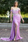Prom Dresses Pleated Long Formal Slit Beaded Prom Evening Gown Lilac