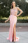 Prom Dresses Beaded Long Formal Fitted Slit Evening Prom Dress Dusty Rose