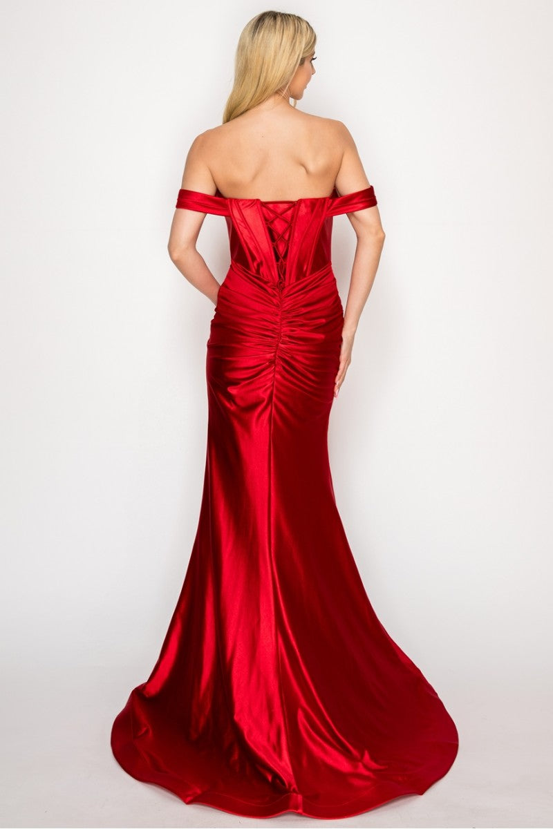 High Couture HC1019 Fitted Formal Long Pleated Prom Dress