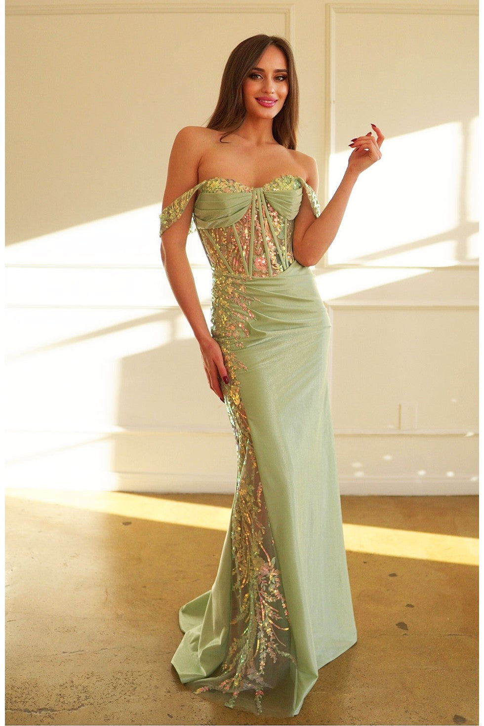 Prom Dresses Long Fitted Formal Lace Applique Prom Dress Sage