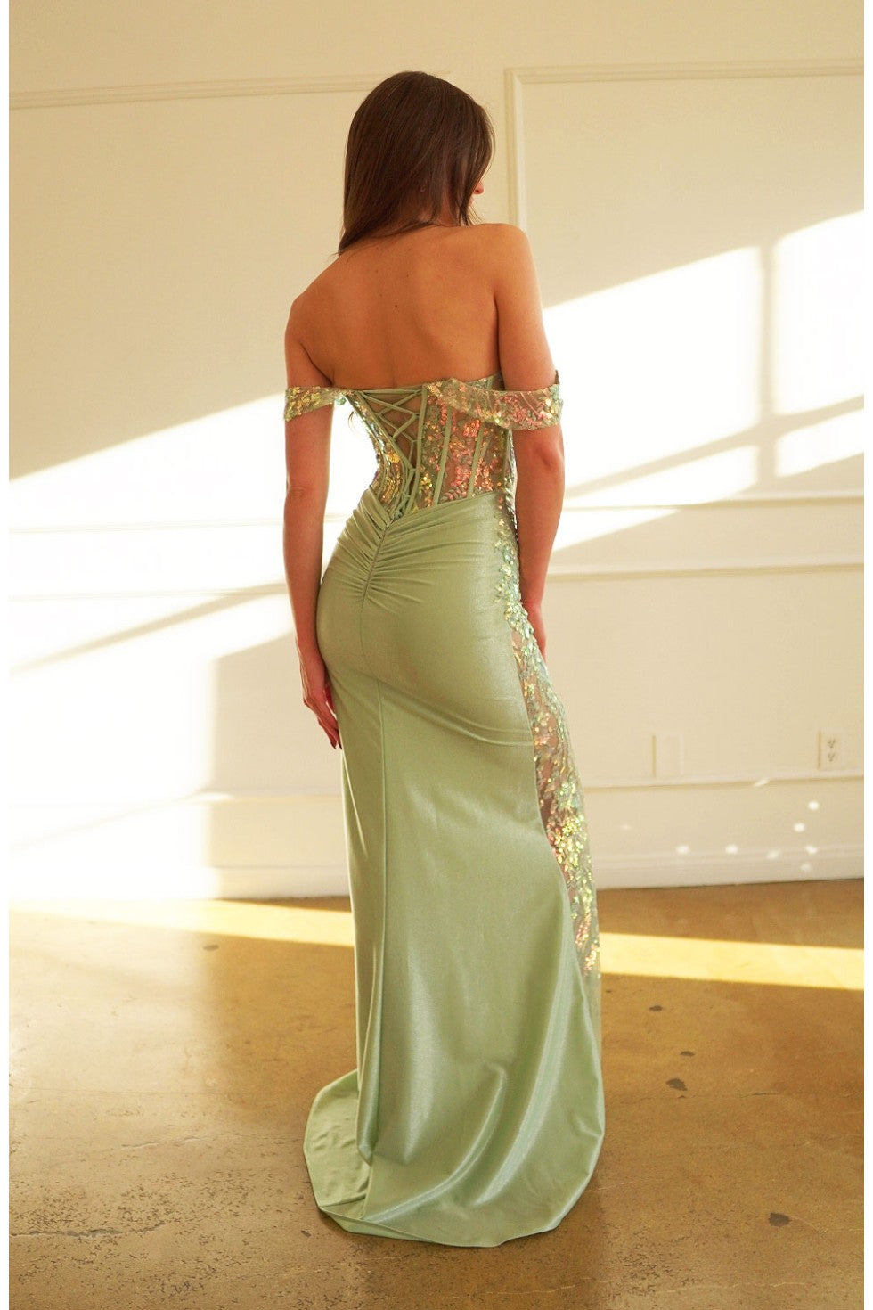 Prom Dresses Long Fitted Formal Lace Applique Prom Dress Sage