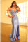 Prom Dresses Long Slit Formal Pleated Prom Dress Blue