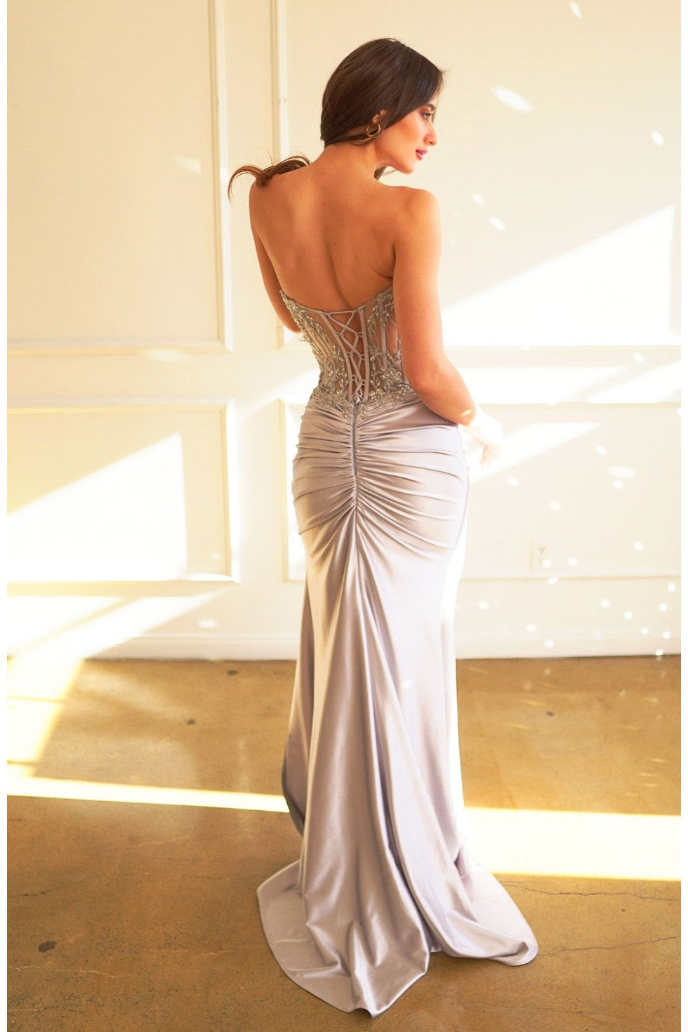 Prom Dresses Long Formal Prom Pleated Dress Silver