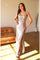 Prom Dresses Beaded Slit Prom Long Formal Metallic Dress Silver