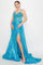 Prom Dresses Long Formal Beaded Metallic Prom Dress Turquoise