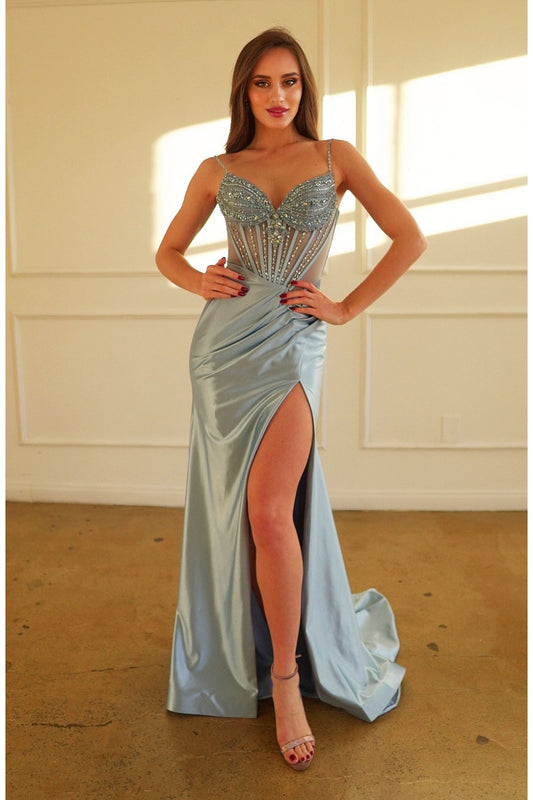 Prom Dresses Pleated Long Formal Prom Dress Dusty Blue
