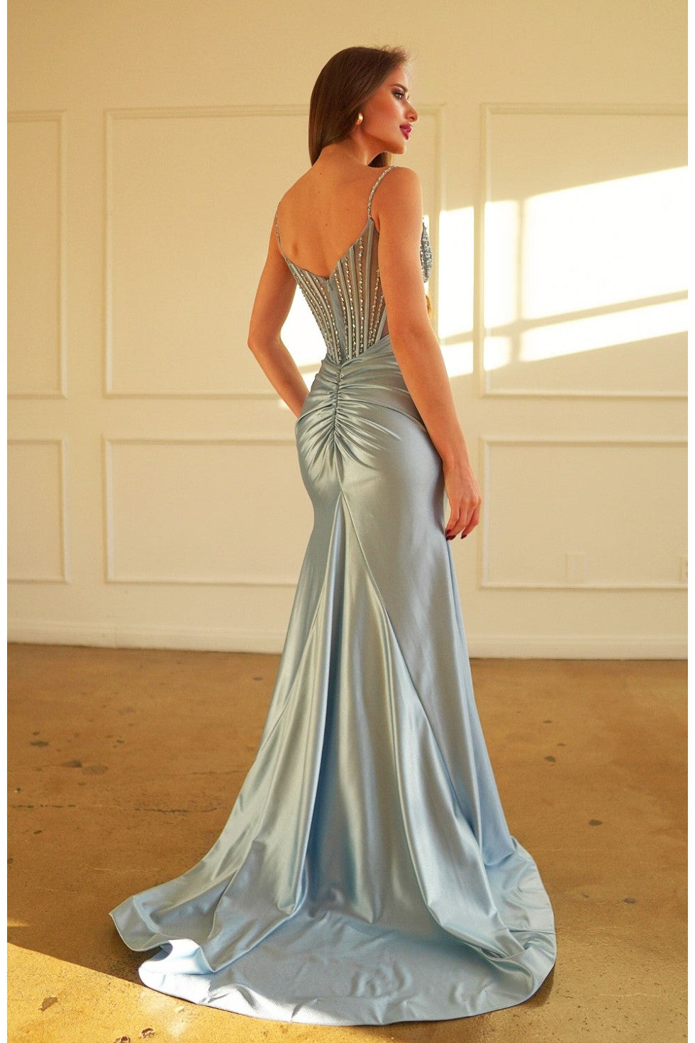 Prom Dresses Pleated Long Formal Prom Dress Dusty Blue