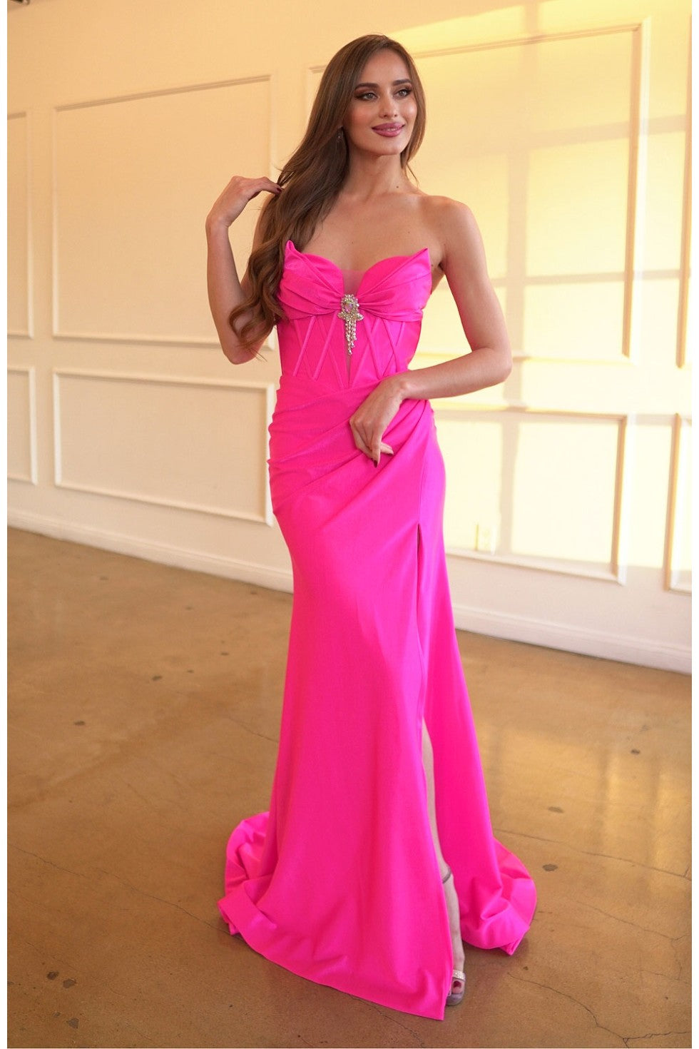 High Couture HC1028 Fitted Formal Long Slit Prom Dress