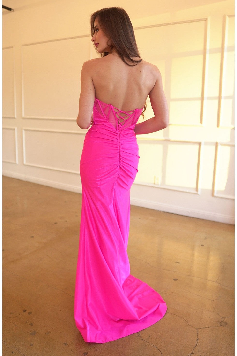 Prom Dresses Fitted Formal Long Slit Prom Dress Hot Pink