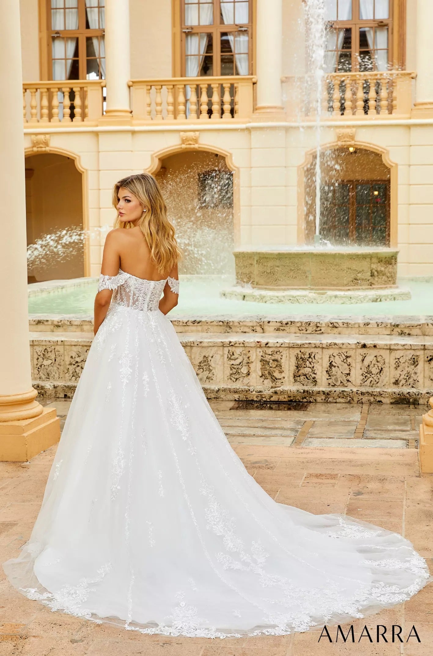Wedding Dresses Long A Line Sequin Lace Bridal Wedding Dress Amarra 84373 Ivory/Ivory