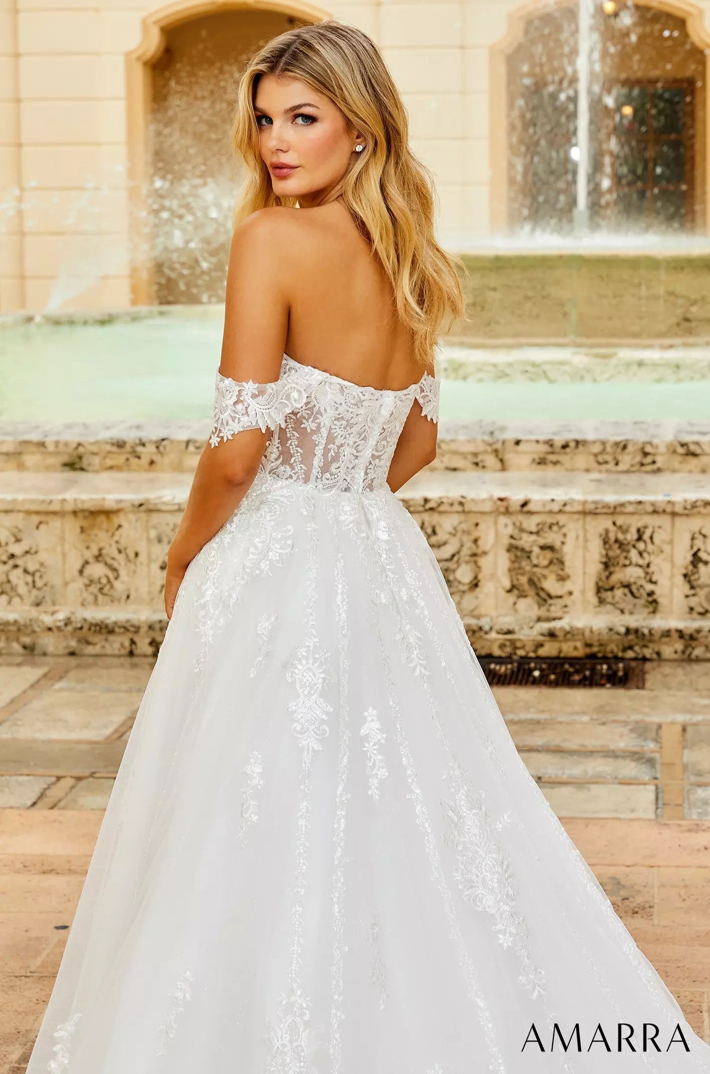 Wedding Dresses Long A Line Sequin Lace Bridal Wedding Dress Amarra 84373 Ivory/Ivory