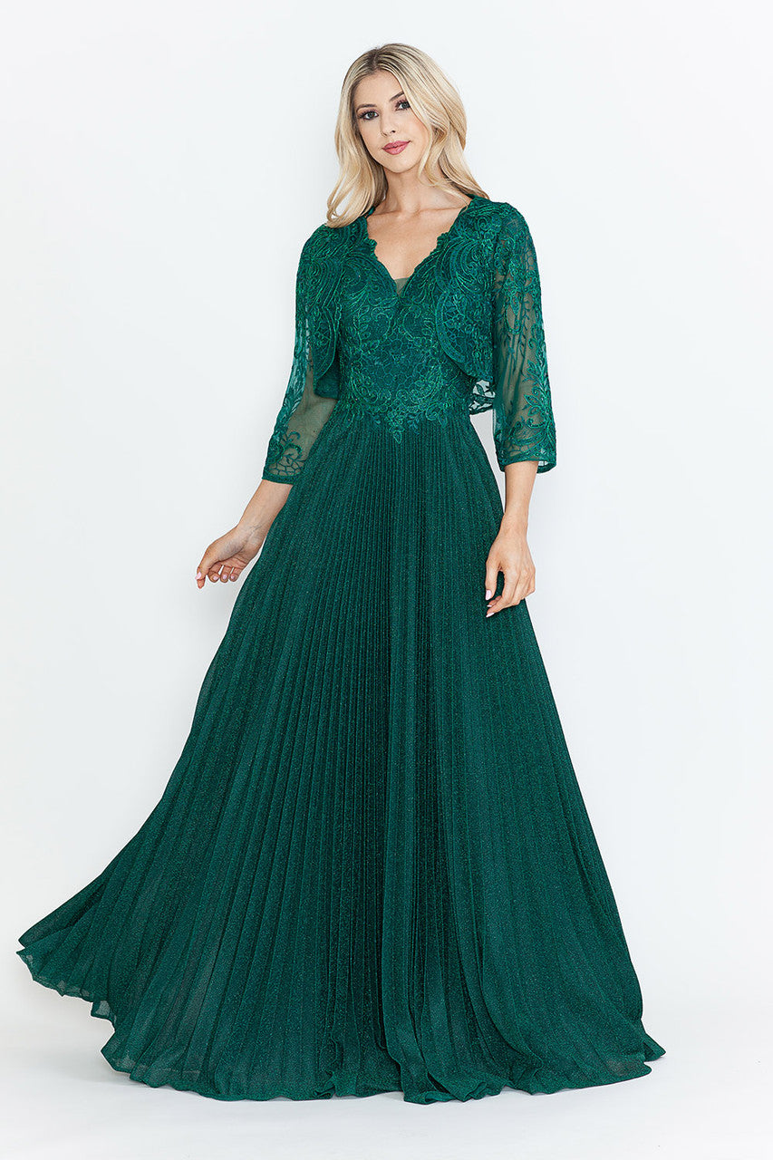 Mother of the Bride Dresses Pleated Long Formal Mother of the Bride Dress Lenovia 8341 Hunter Green-Mesh-8341-Pleated