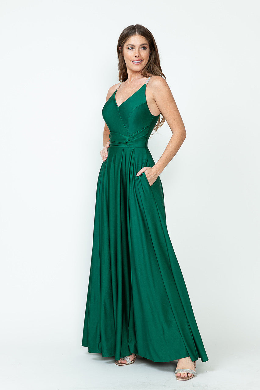 Formal Dresses A Line Formal Slit Long Prom Dress Lenovia 5275 Hunter Green-Satin-5275-A Line