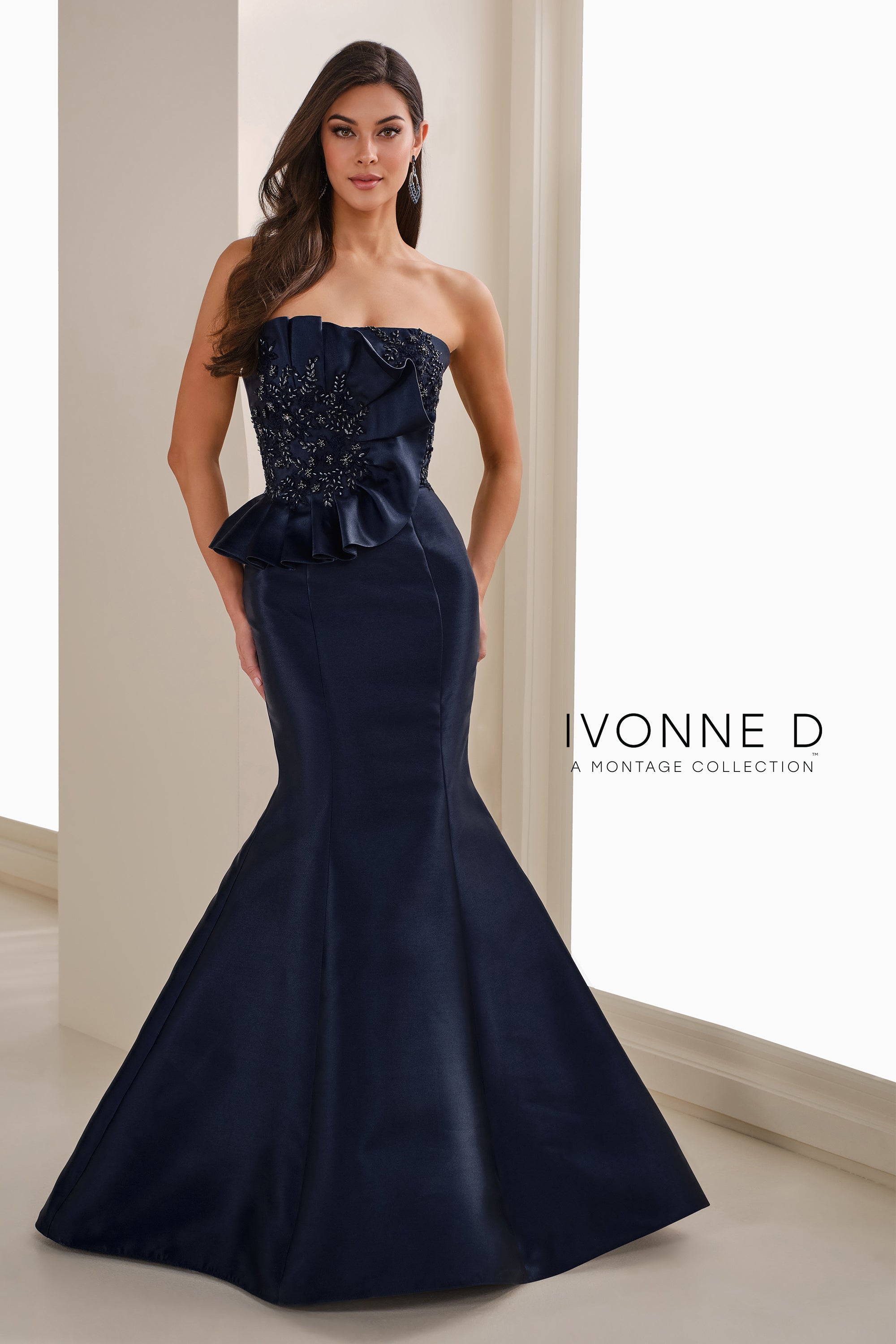 blue willow dress Ivonne D ID1401 Long Mermaid Formal Beaded Applique Dress