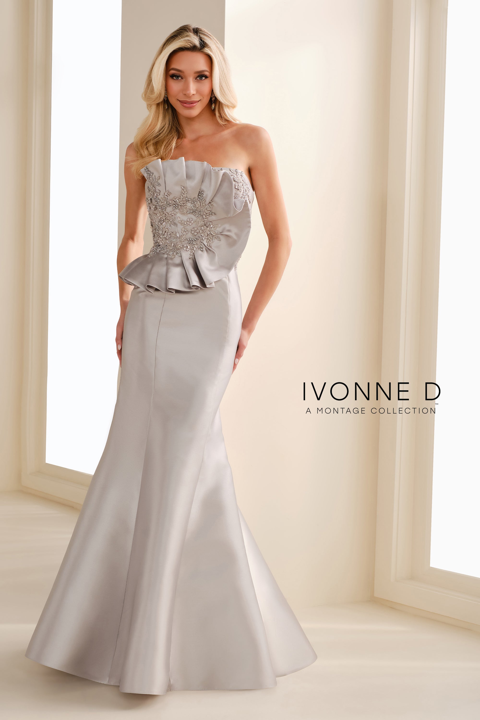 Formal Dresses Long Mermaid Formal Beaded Applique Dress Silver