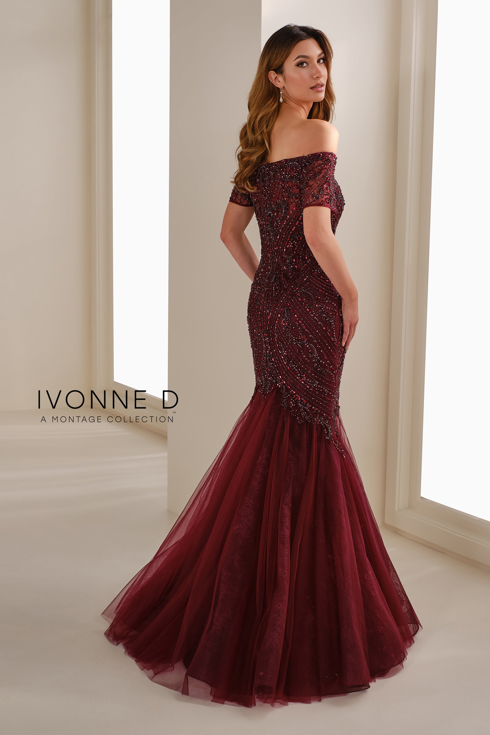 Ivonne D ID1402 Long Mermaid Formal Beaded Evening Gown