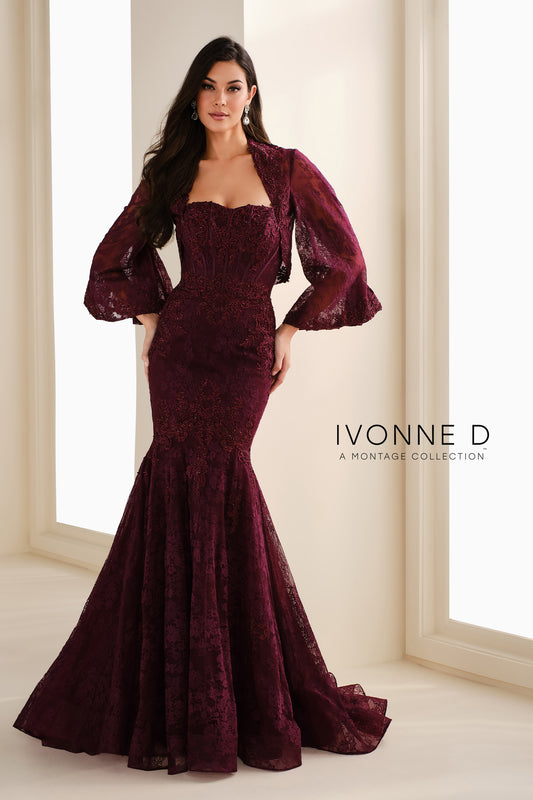 Formal Dresses Long Formal Floral Lace Evening Jacket Dress Aubergine