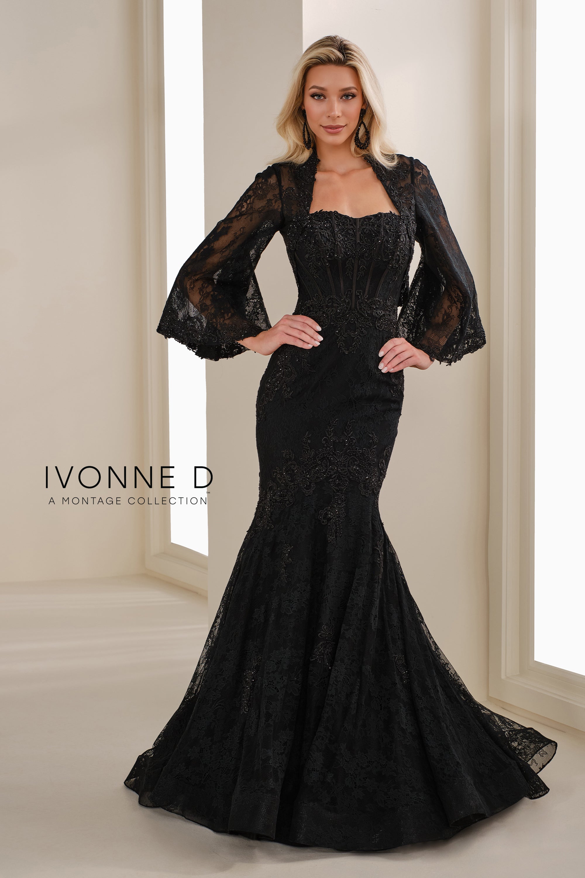 Formal Dresses Long Formal Floral Lace Evening Jacket Dress Black