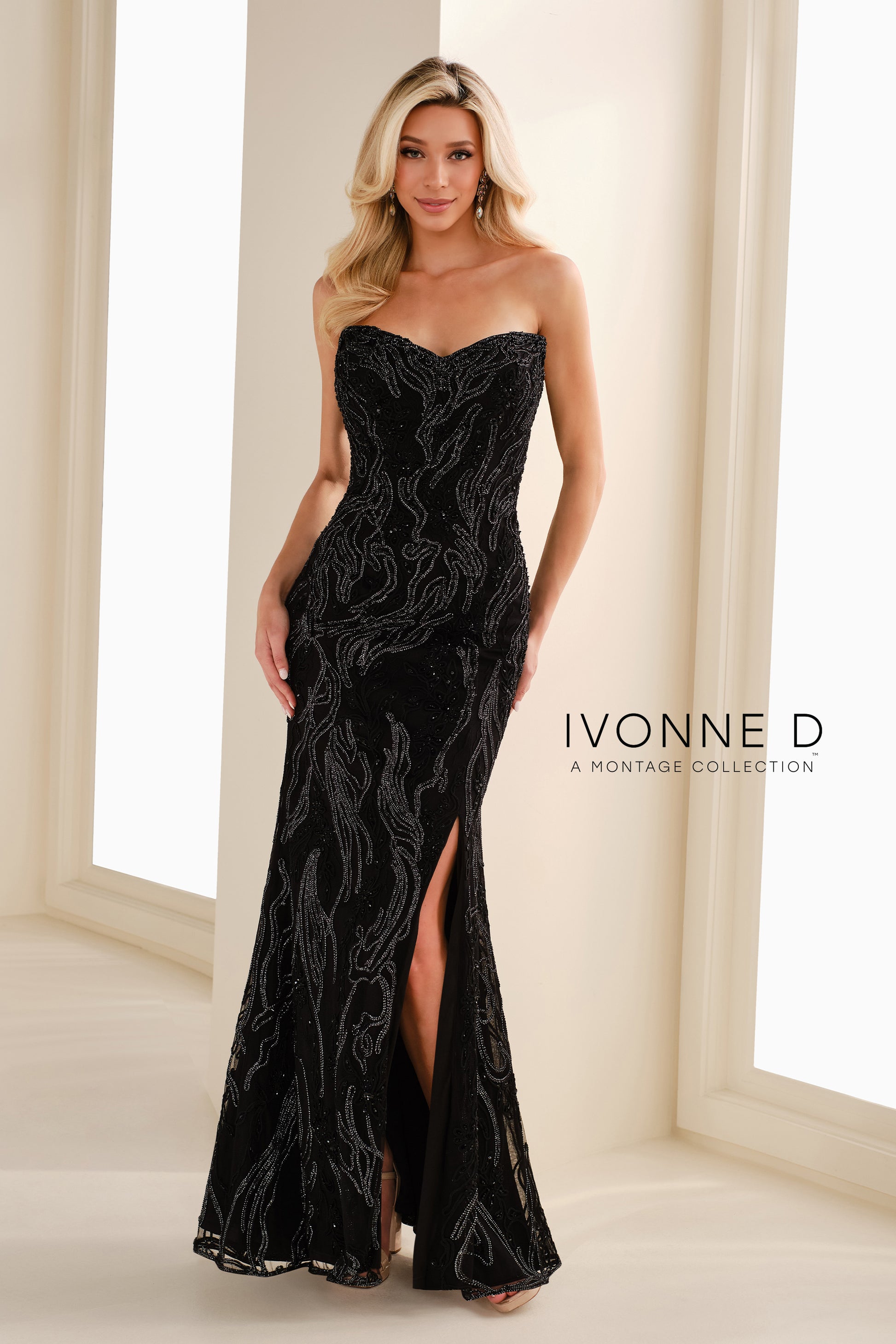 Ivonne D ID1404 Fitted Long Formal Beaded Sequin Prom Gown