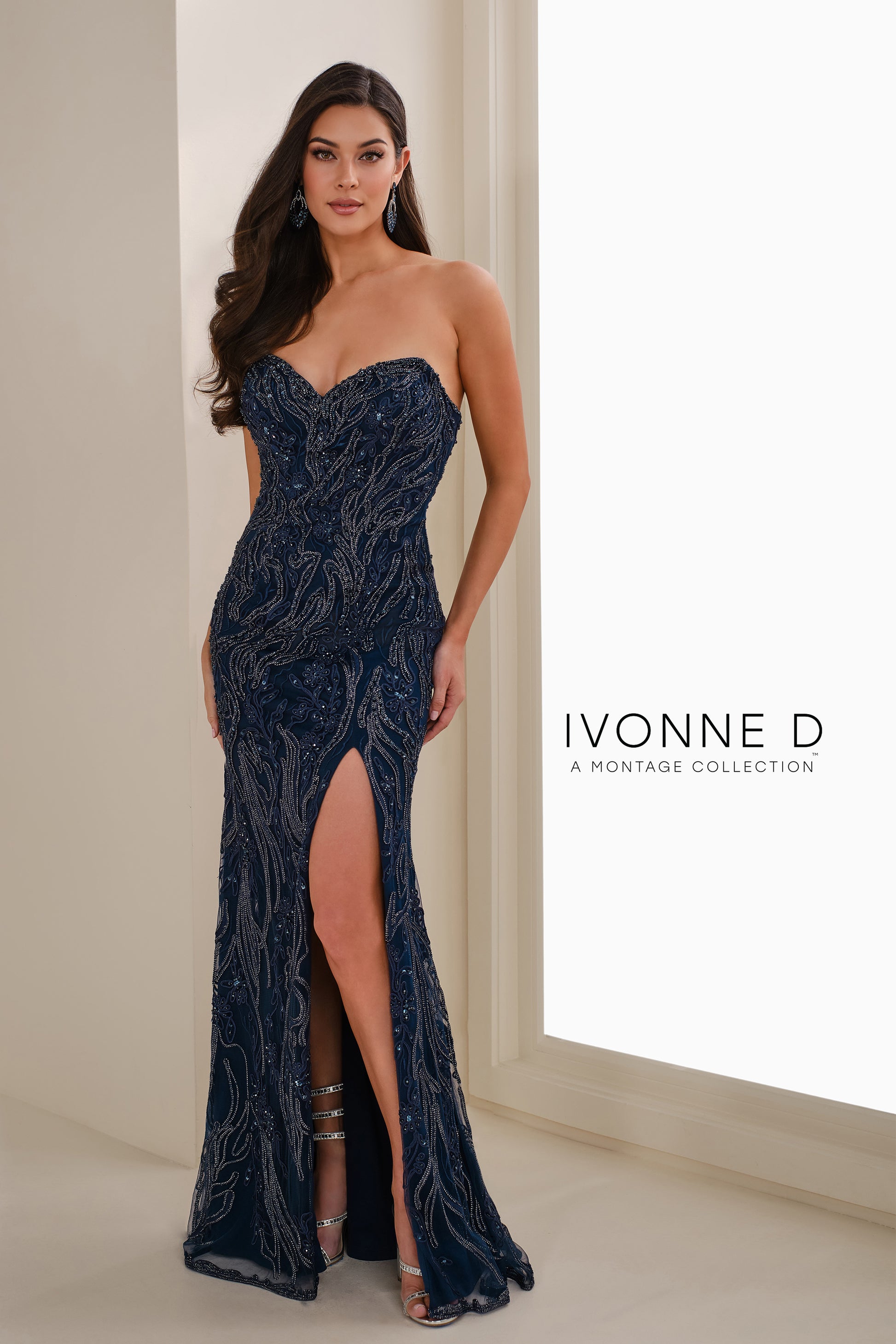 Ivonne D ID1404 Fitted Long Formal Beaded Sequin Prom Gown