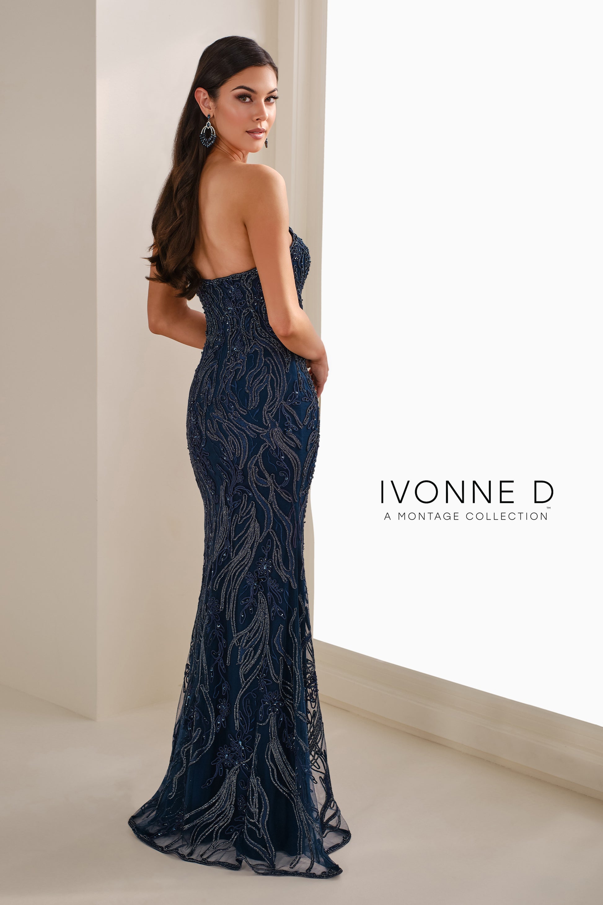 Ivonne D ID1404 Fitted Long Formal Beaded Sequin Prom Gown