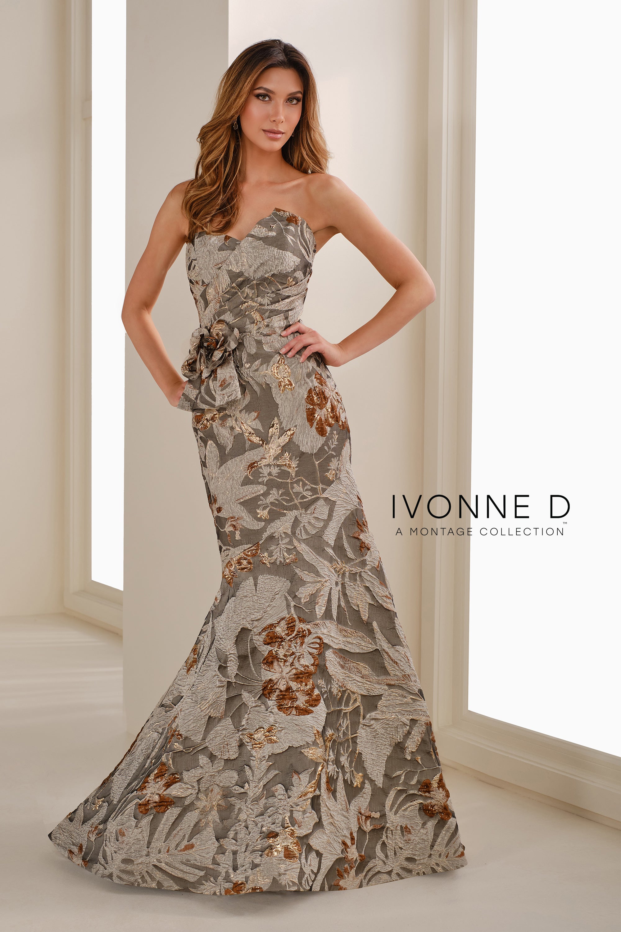 Formal Dresses Long Mermaid Formal Floral Evening Dress Taupe