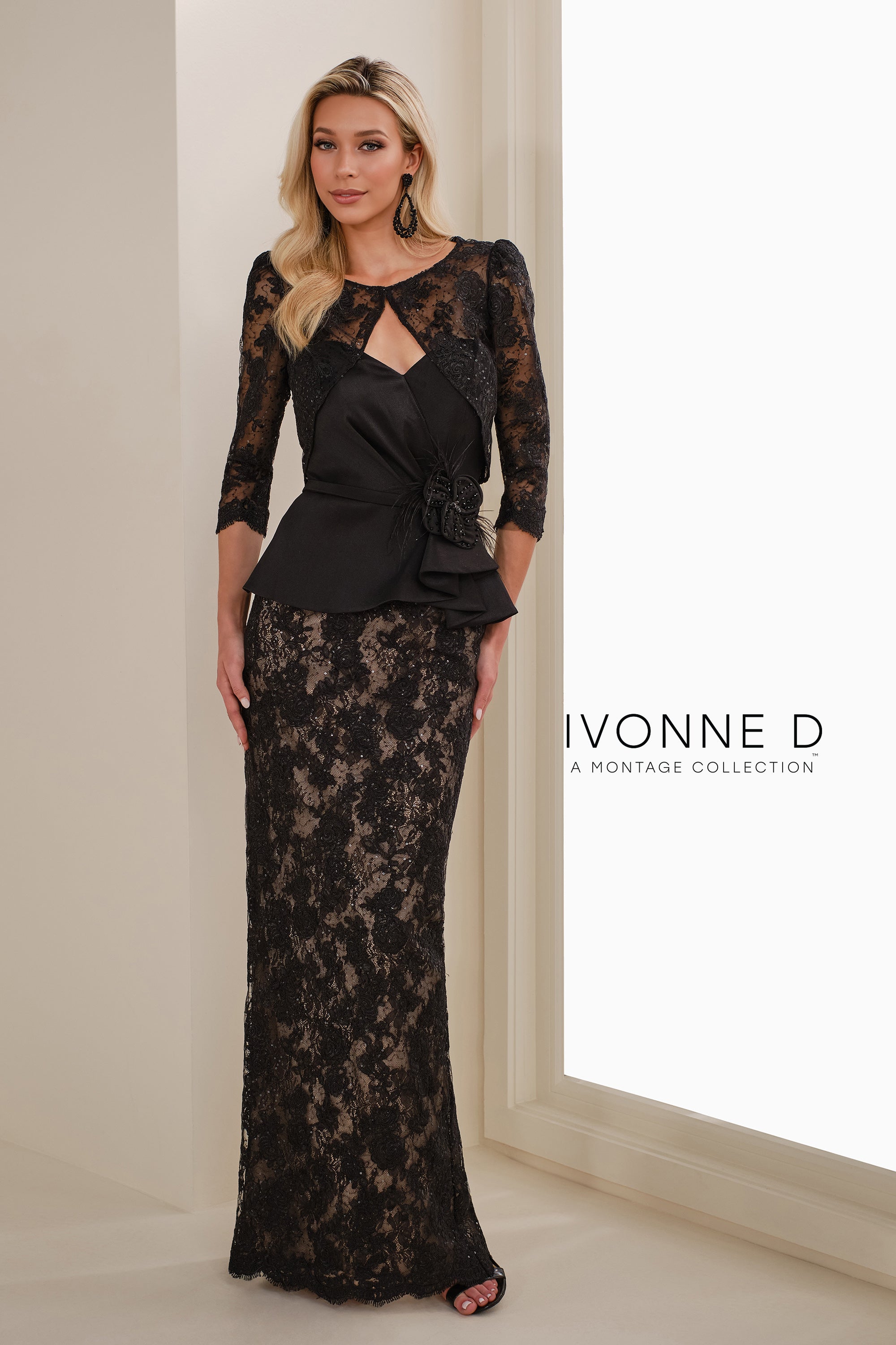 Ivonne D ID1406 Fitted Long Formal Peplum Evening Dress
