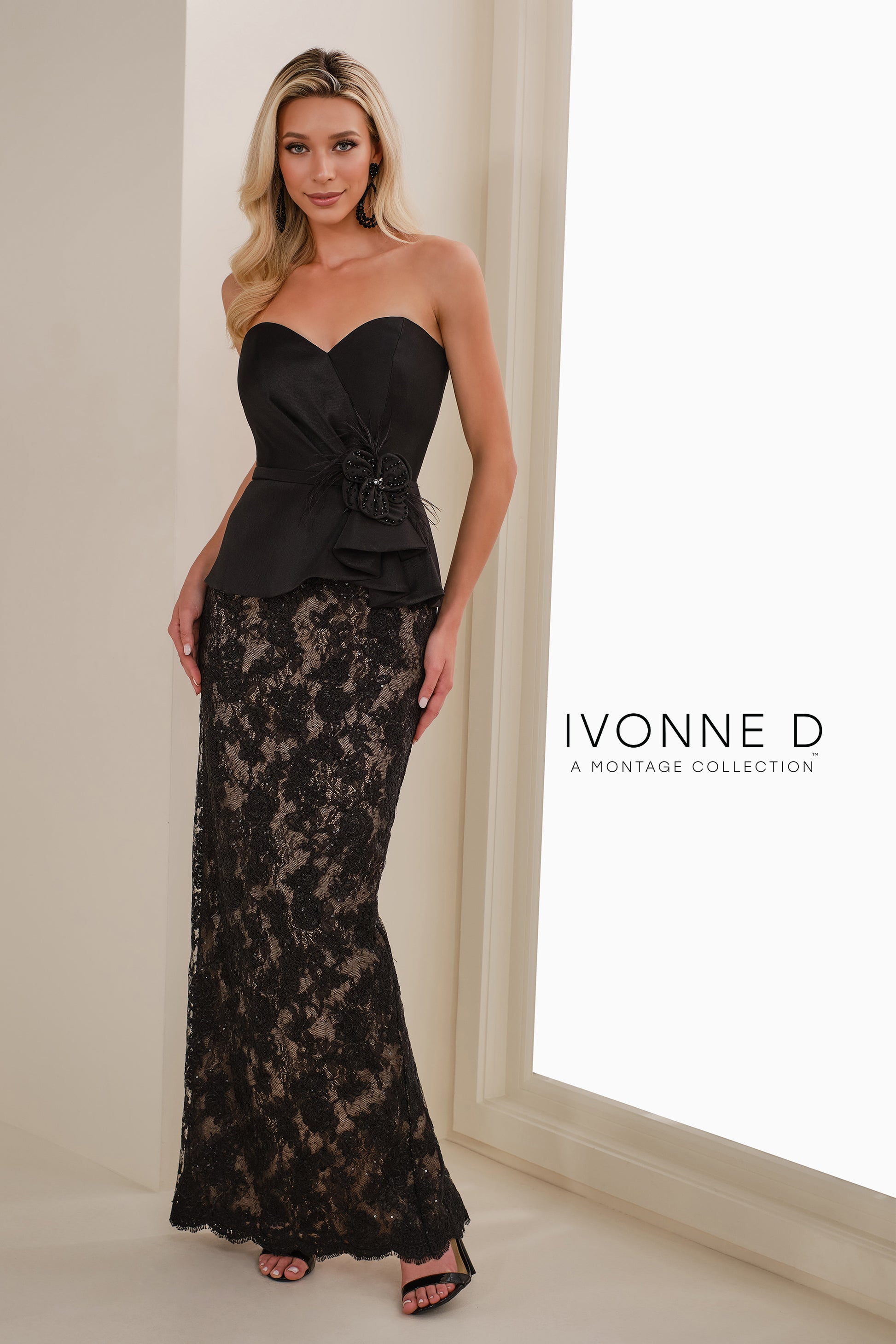 Ivonne D ID1406 Fitted Long Formal Peplum Evening Dress