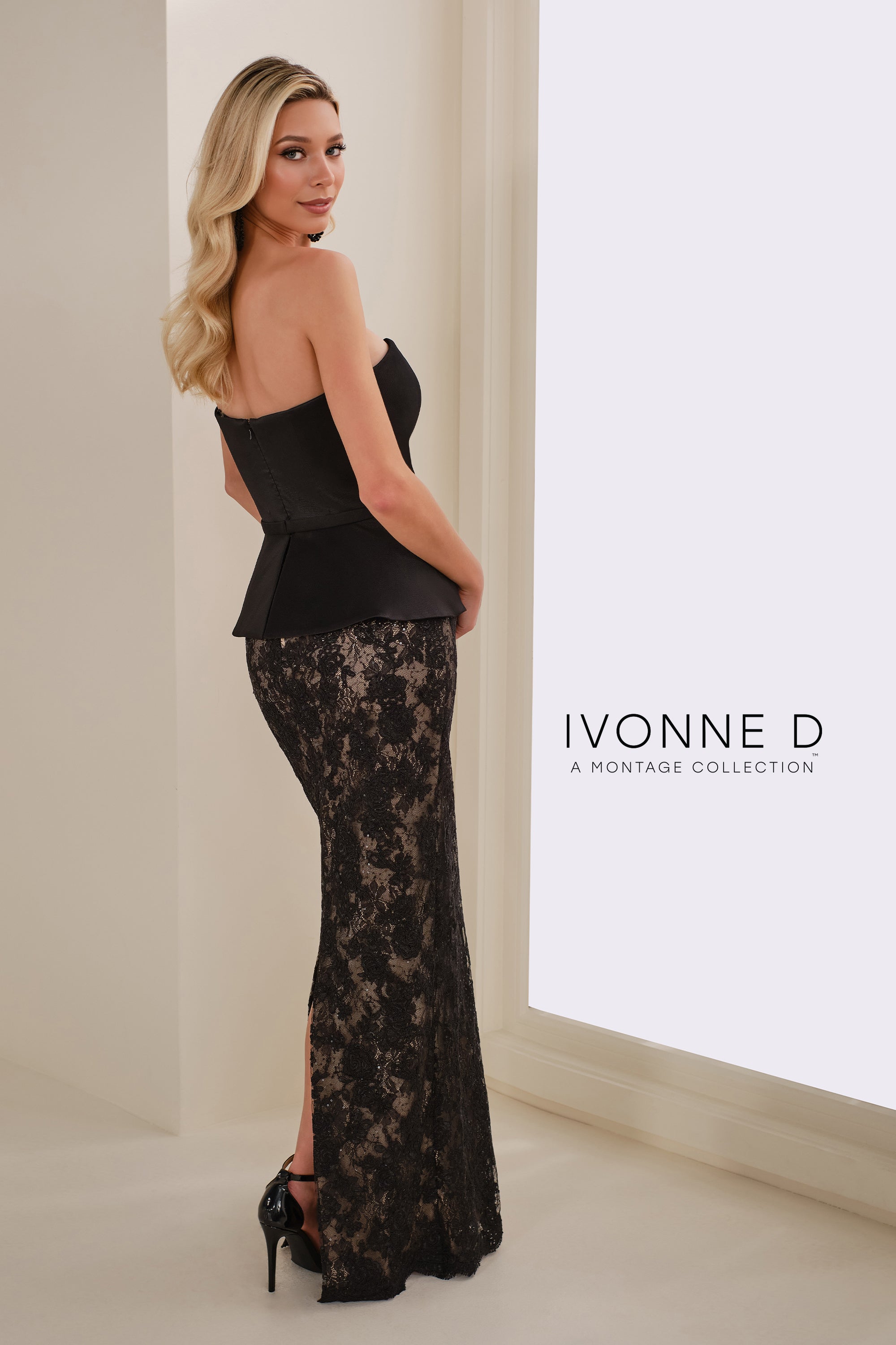Formal Dresses Fitted Long Formal Peplum Evening Dress Black/Nude