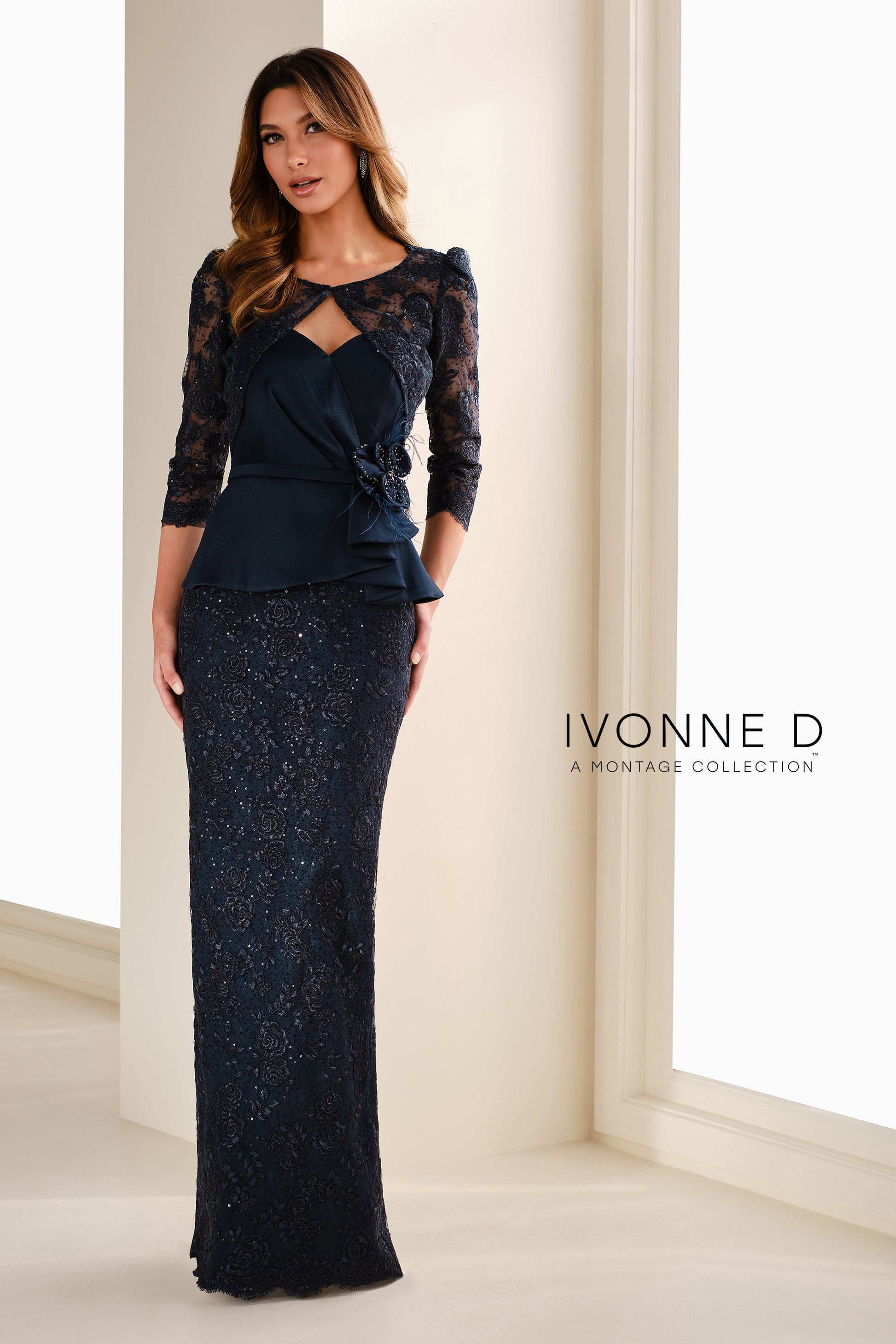 Ivonne D ID1406 Fitted Long Formal Peplum Evening Dress